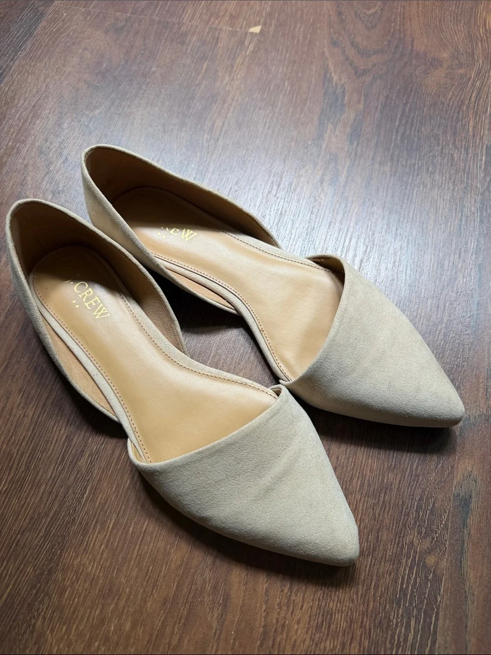 J. Crew Suede Pointed D'Orsay Flats in Light Taupe
